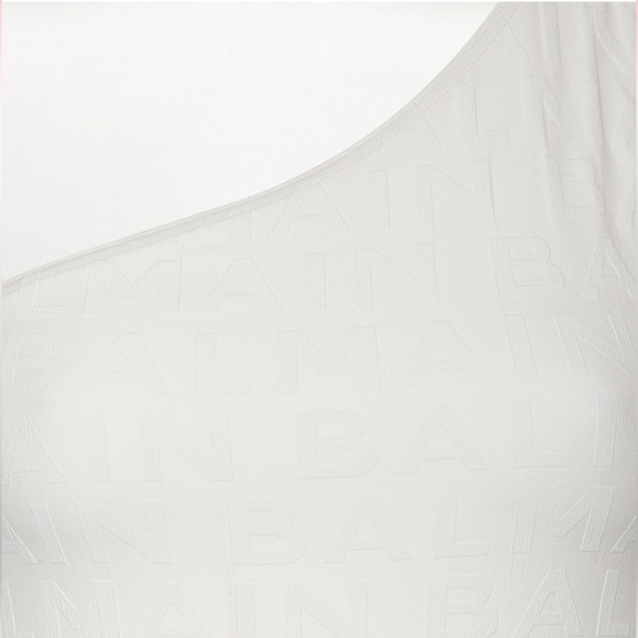 BALMAIN***White Monogram One-Shoulder One-Piece Swimsuit***Small $620 - Picture 4 of 12